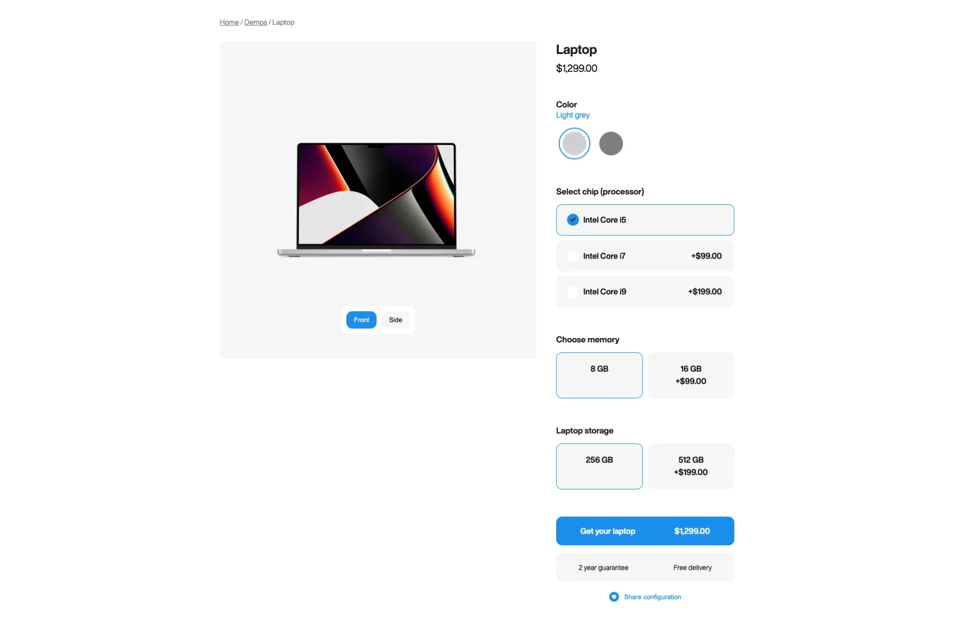 Guidet produktkonfigurator