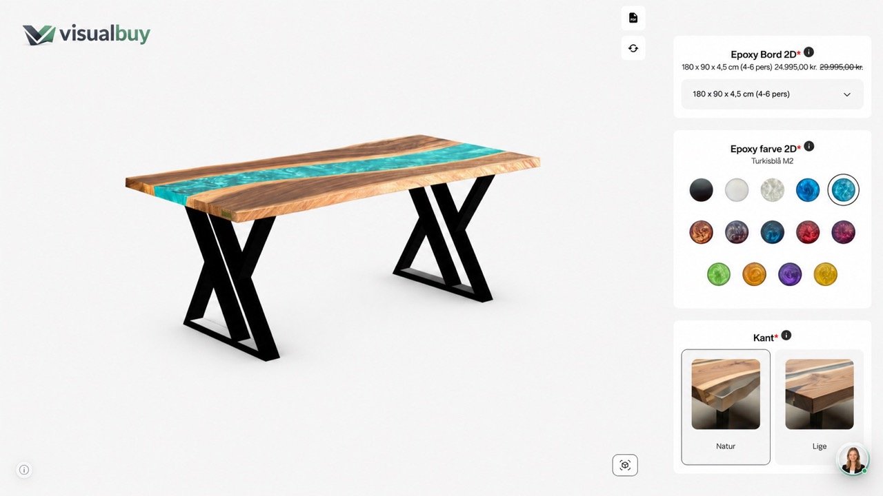 Konfigurator med epoxy bord og farvevalg